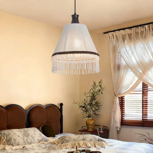 法式中古风餐厅吊灯艺术温馨民宿客厅主卧室书房流苏装饰布艺灯罩