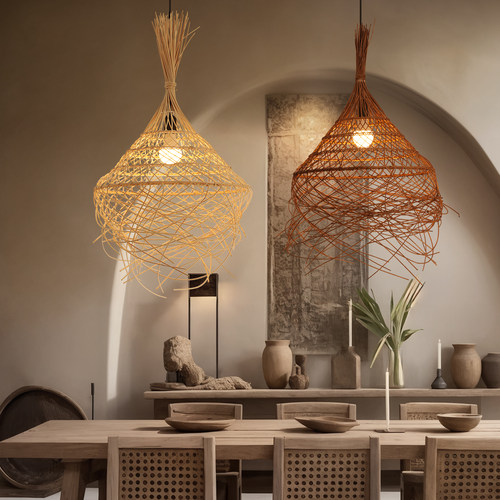 餐厅灯侘寂风吊灯艺术复古民宿灯禅意茶室藤编灯具手工编织灯罩