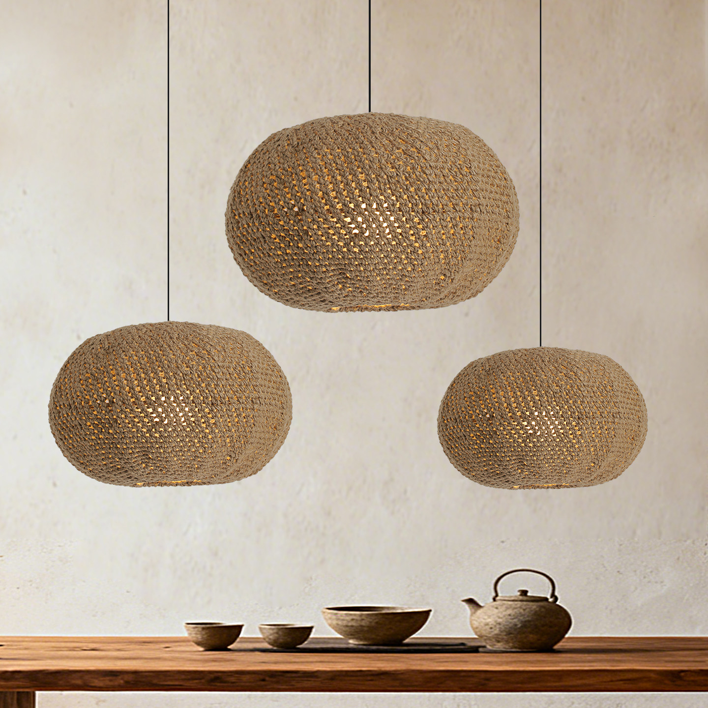 法式编织餐厅吊灯复古镂空麻绳灯罩侘寂风民宿家用田园风装饰灯具,家装灯饰光源,餐厅吊灯,淘宝优惠券,粉丝福利购,淘宝优惠卷