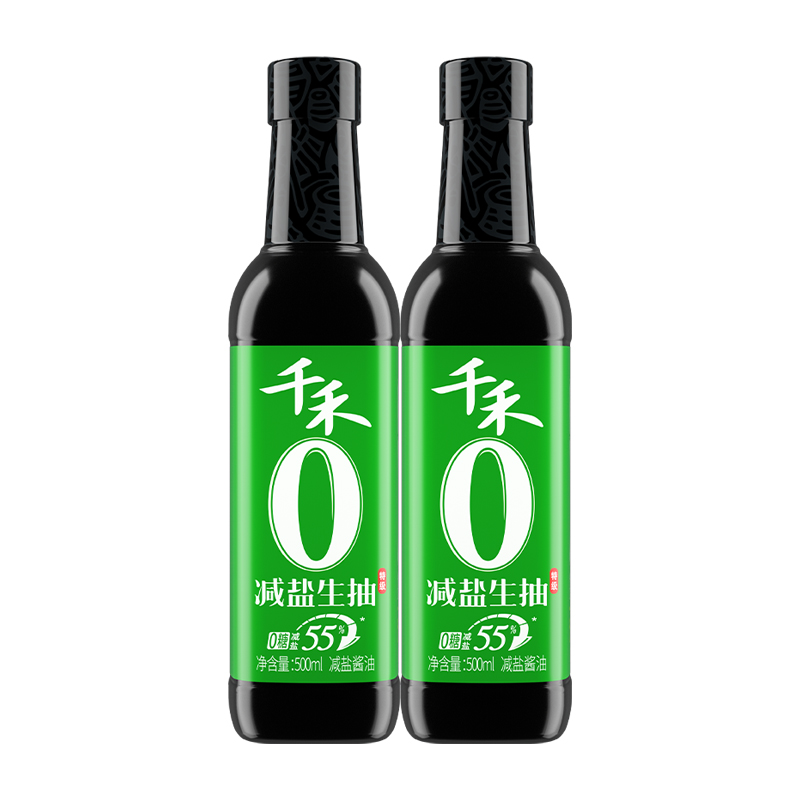 千禾减盐55%生抽酱油500ml装薄盐家用特级酱油0蔗糖厨房炒菜调味