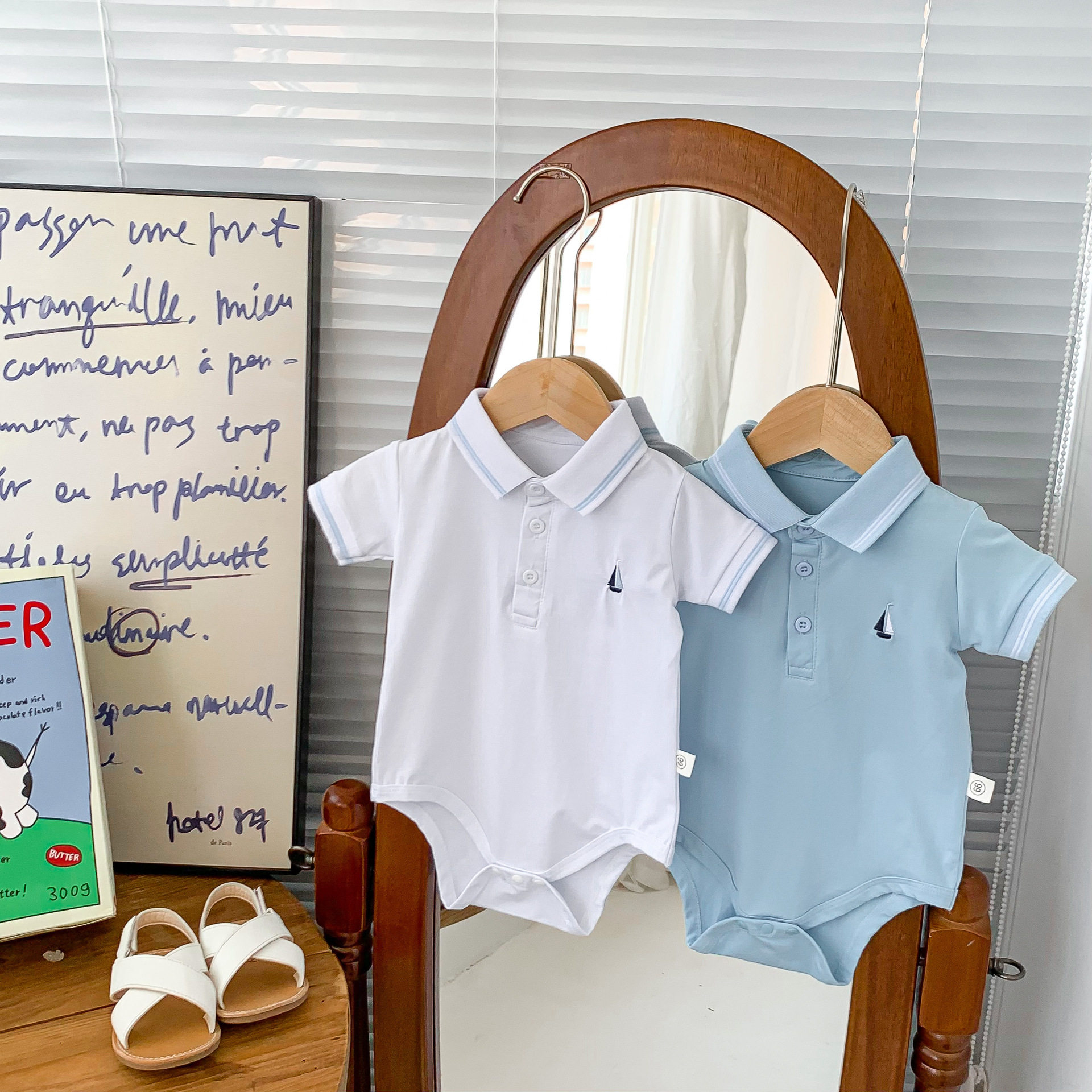 韩版婴幼儿夏季哈衣男宝宝帅气翻领POLO衫三角爬服新生儿包屁衣潮