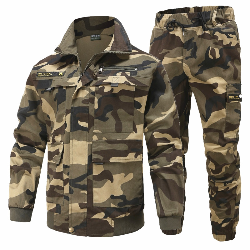 工作服男套装春秋纯棉弹力迷彩服工装耐磨防烫电焊工地劳保服男装