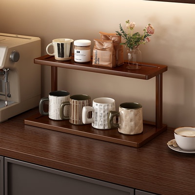 竹制桌面双层咖啡杯收纳架