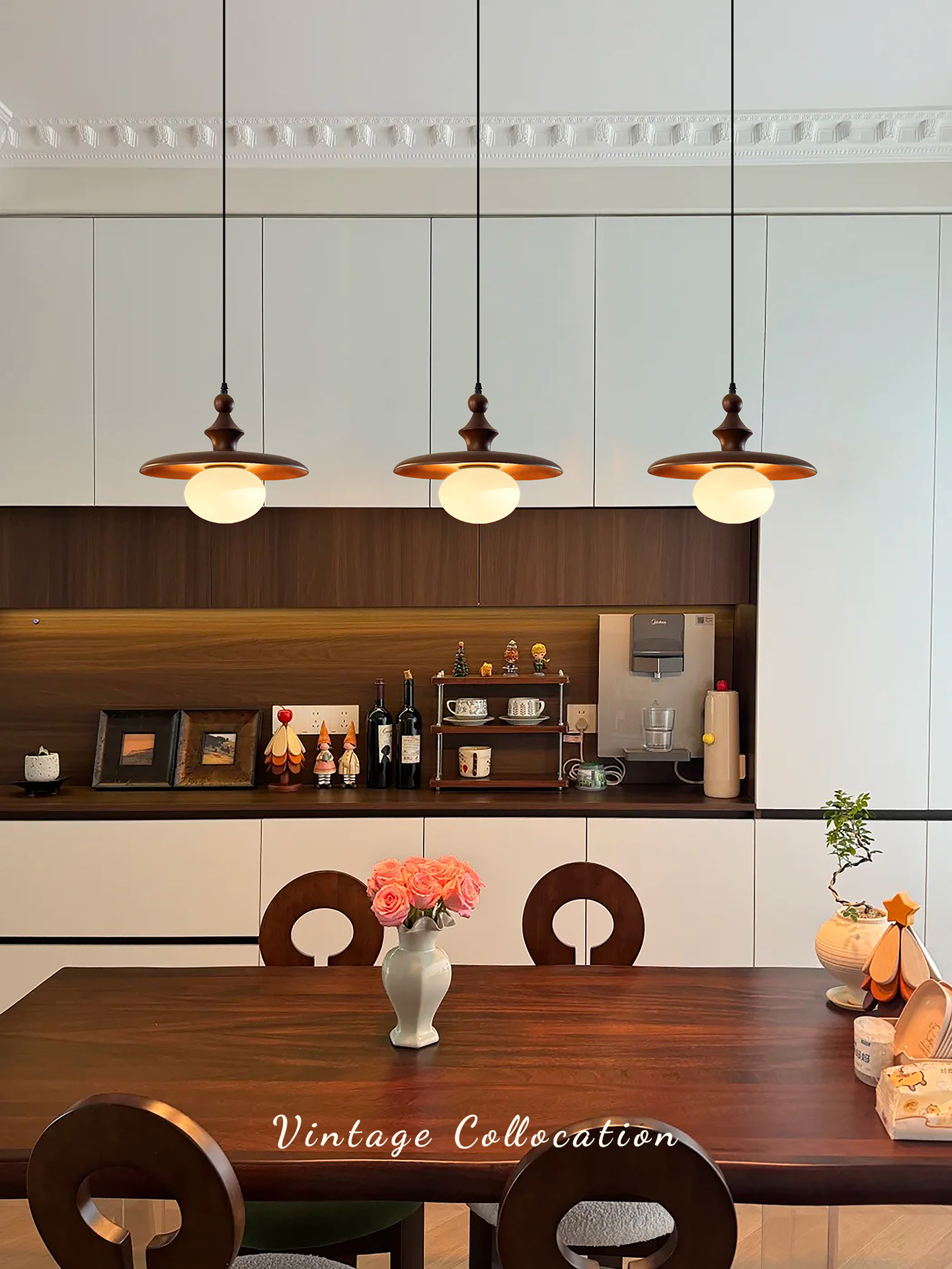 法式覆古餐厅吊灯高级感竹节氛围灯中古侘寂风三头实木饭厅餐桌灯