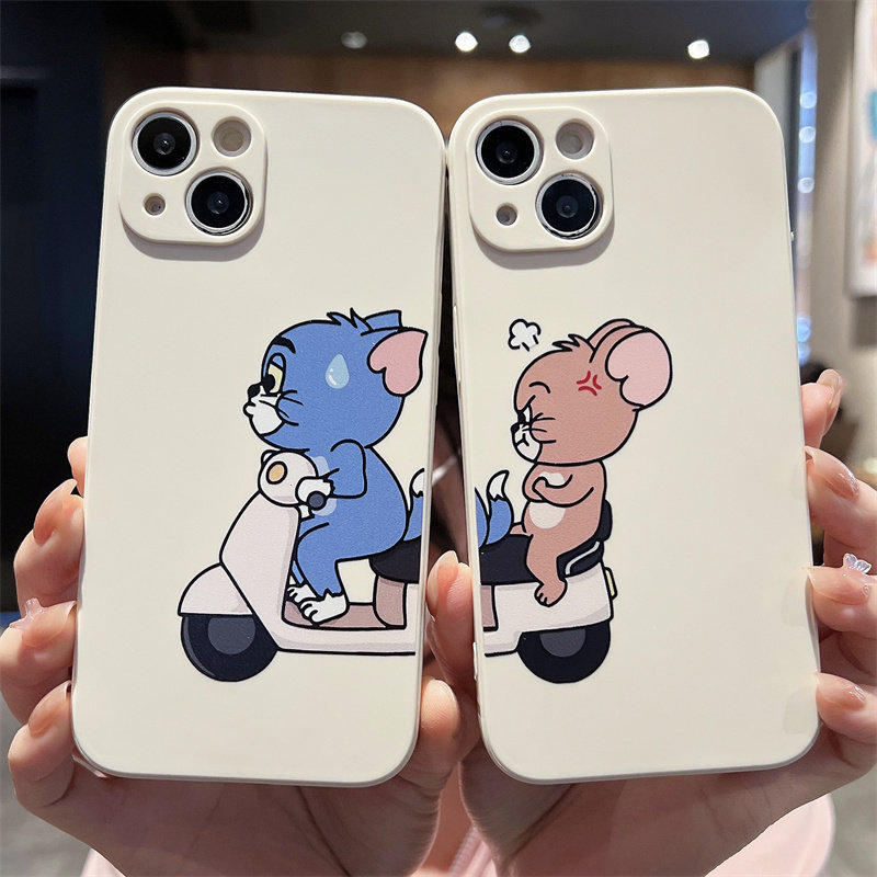 情侣骑摩托猫和老鼠适用iphone14promax苹果13手机壳11/12promax全包15plus男女17/16硅胶7/8plus软6sp保护套