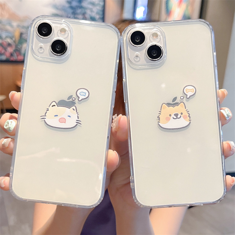 创意小猫和鱼适用iphone16手机壳15promax苹果14plus新款13小狗骨头12mini情侣11可爱17/xr透明xr防摔8/7/6套
