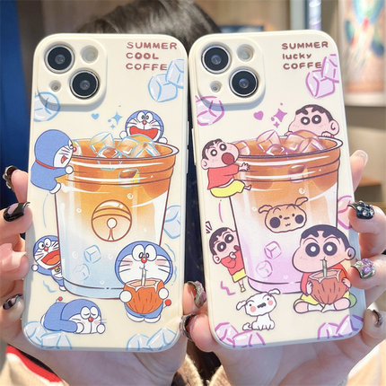 情侣卡通蜡笔小新适用iphone15手机壳苹果14promax哆啦A梦13mini可爱12女款11创意17透明16软壳8plus全包7套6