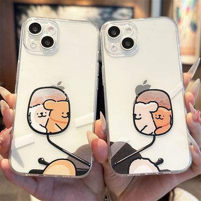 骑摩托线条小狗适用苹果16promax手机壳iphone15情侣14plus新款13可爱12mini卡通11透明xs创意xr软壳8/7/6套
