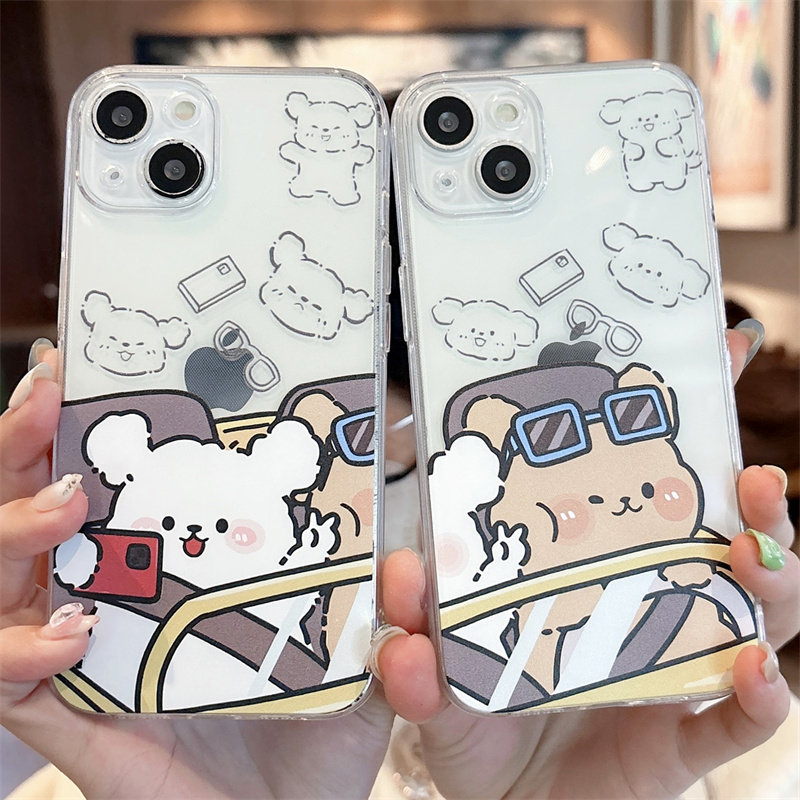 开车自拍小狗适用苹果16promax手机壳iphone15情侣14plus新款13卡通12mini可爱11创意17透明xr小众8/7/6软壳