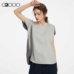 雪纺双面撞色时尚 G2000商场同款 衬衫 女装 设计宽松休闲短袖