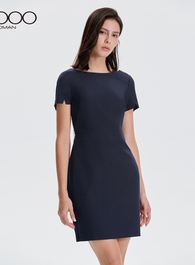 G2000女OL通勤可机洗连衣裙黑色优雅气质修身显瘦职业裙