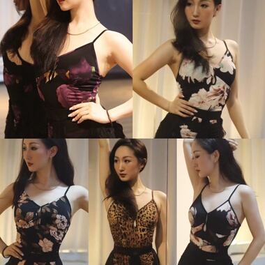 Loyal拉丁舞服吊带上衣印花豹纹V领连体衣国标练舞艺考教课表演女