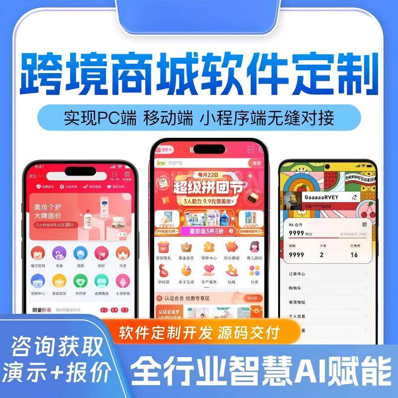 外贸跨境电商APP商城定制开发AI小程序购物系统零售分销源码制作