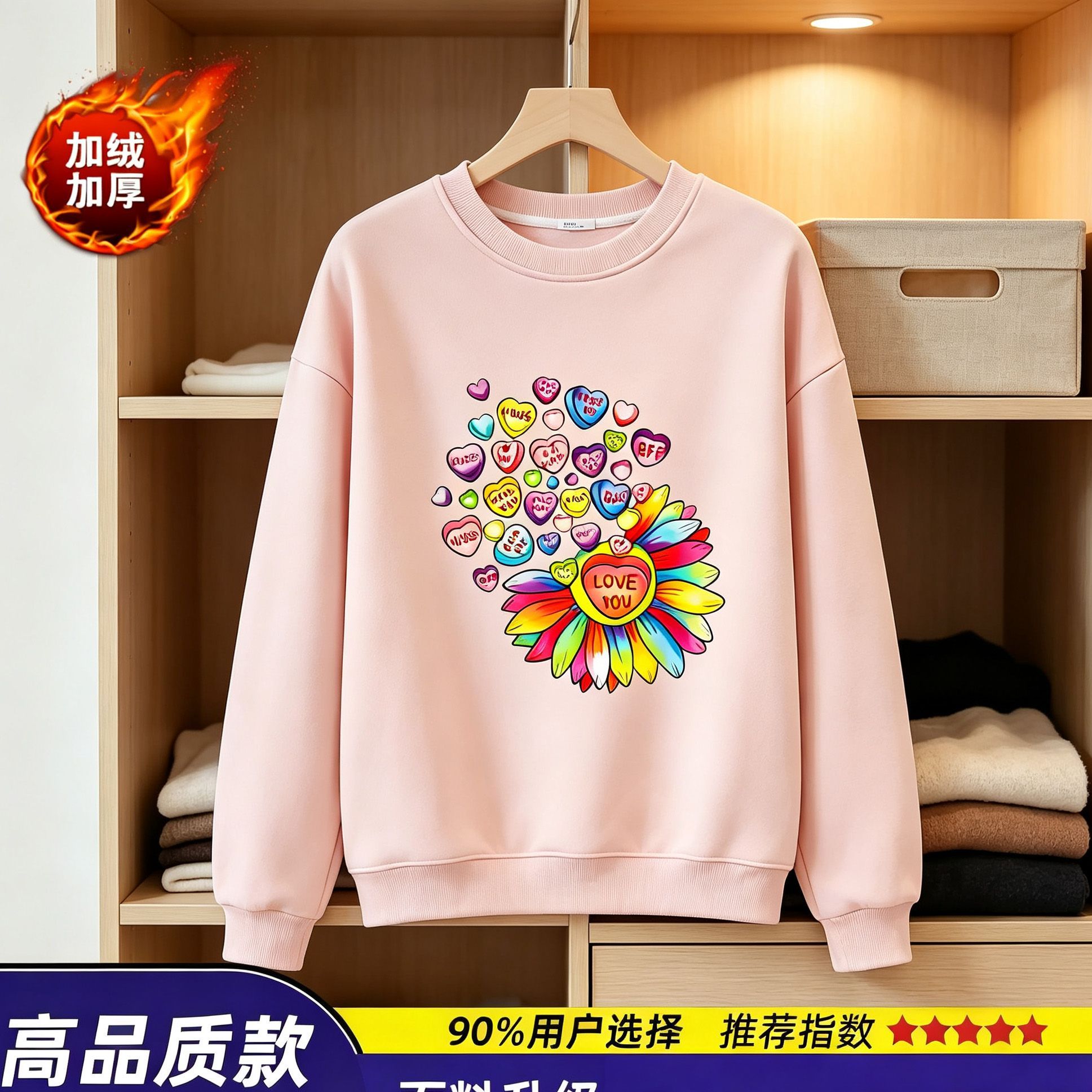 加绒加厚新款百搭高级感大方得体女装韩版宽松圆领卫衣长袖女春秋