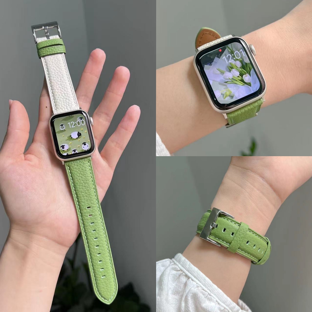 IWUJIAO适用iwatch6表带applewatch7代s8 9苹果手表5/4321/se 牛皮ultra 49mm 38/4240/44/41mm/45mm荔枝纹拼 智能设备 智能手表手环表带/腕带 原图主图