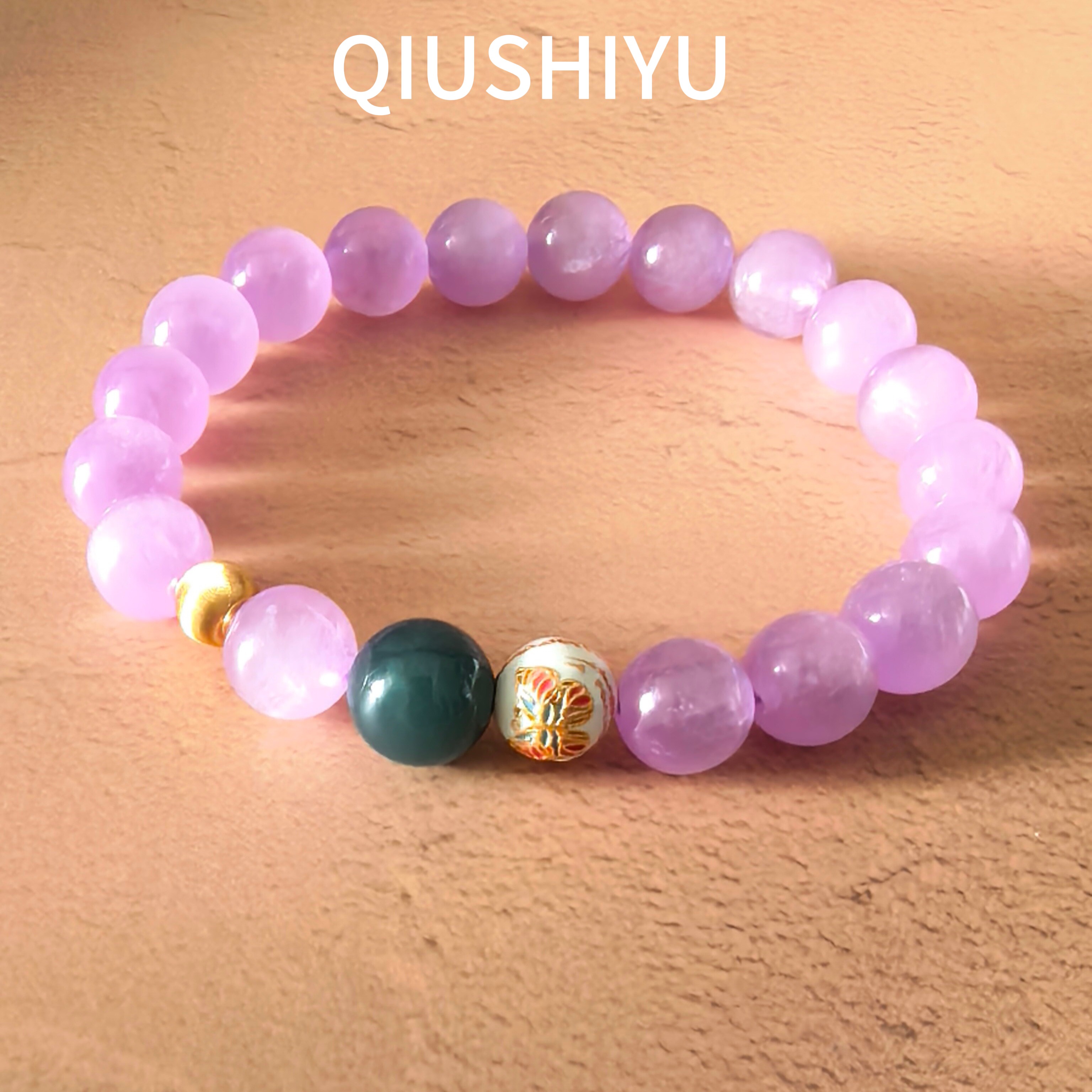 秋莳屿冰润紫锂辉手串蓝水翡翠S925银蝴蝶五条经静心高品手链礼物