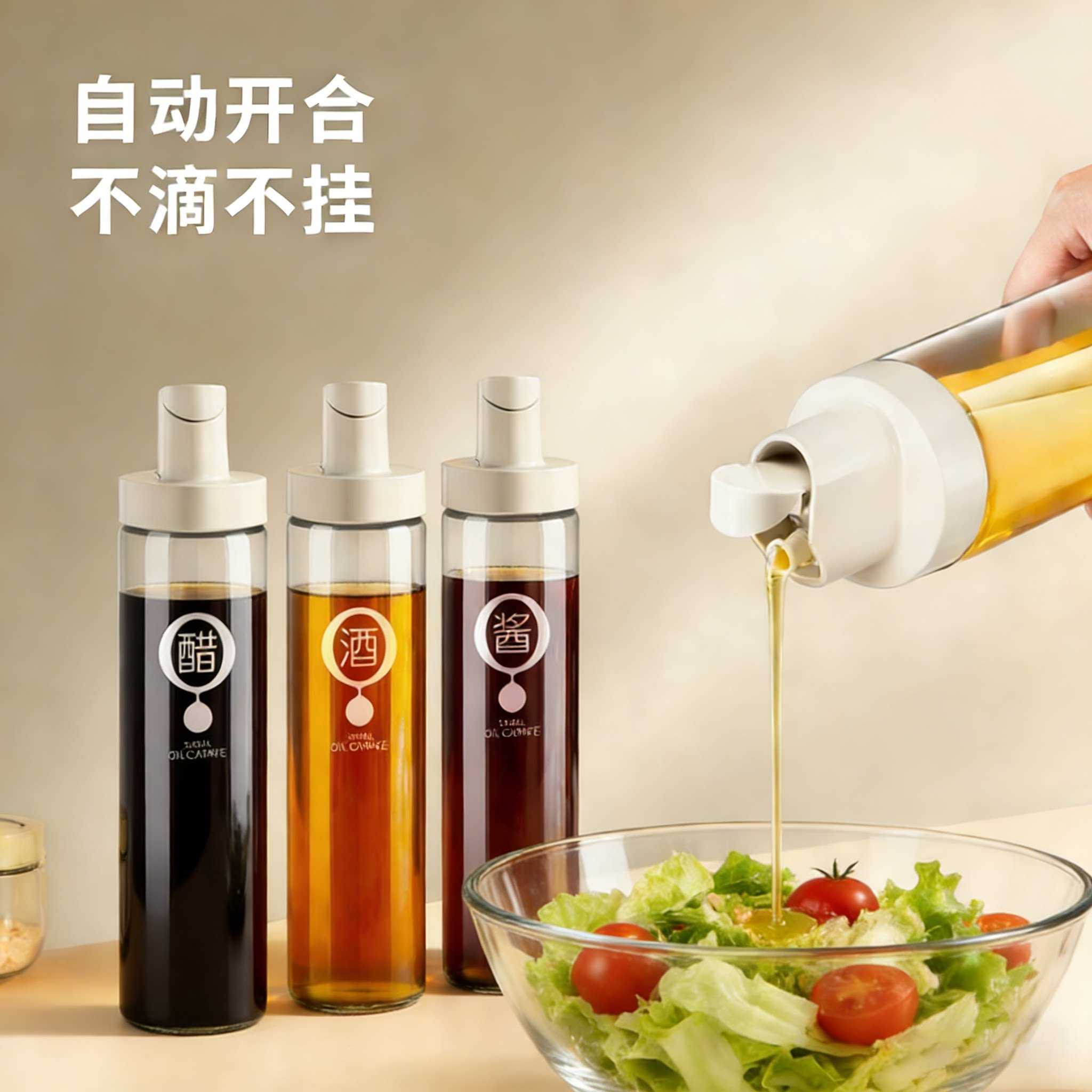 【自动开合】厨房不挂油玻璃油壶