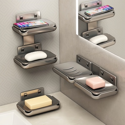 铝合金双层沥水免打孔壁挂肥皂盒