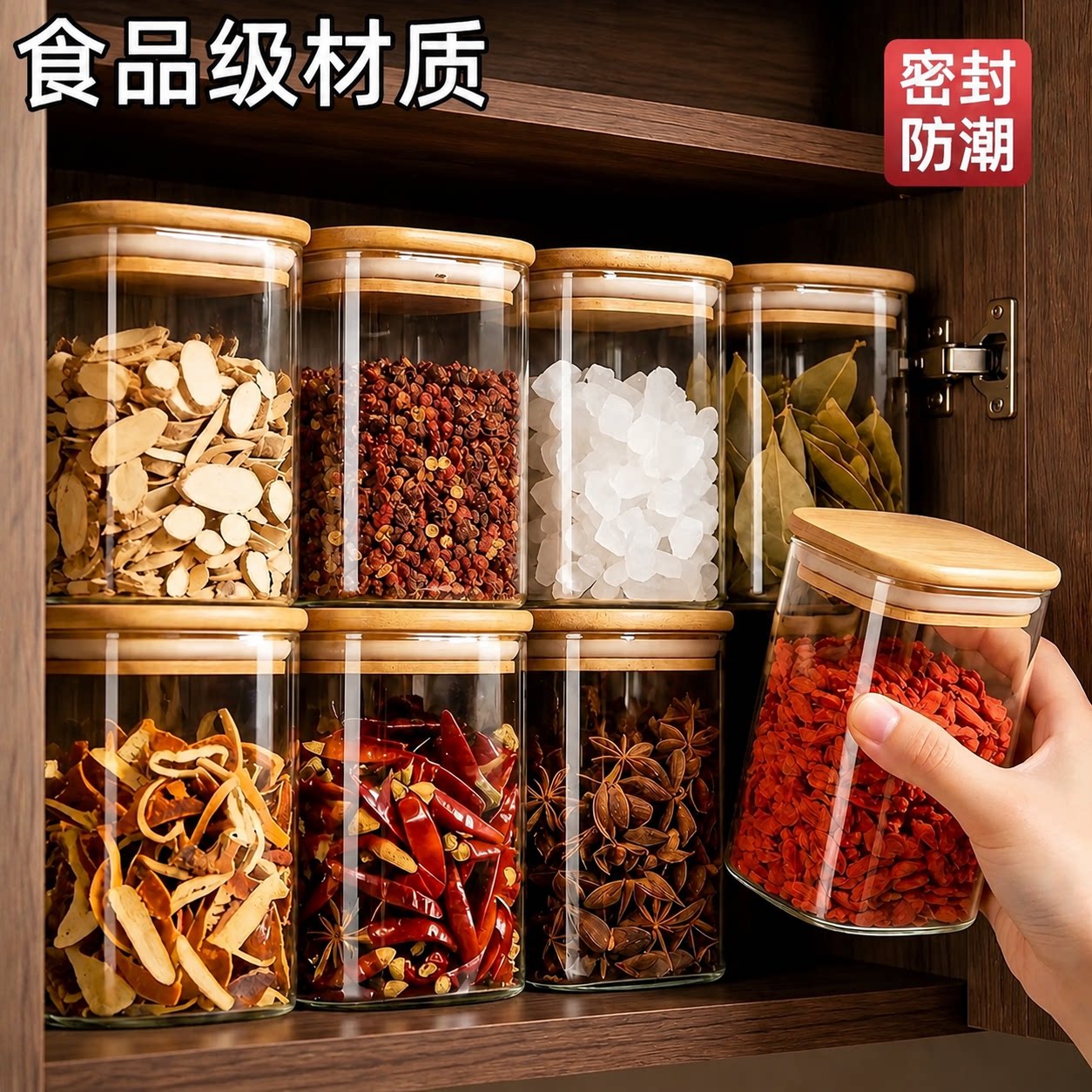 日本TAYK食品级玻璃调料罐防潮调料盒香料家用厨房高端密封罐