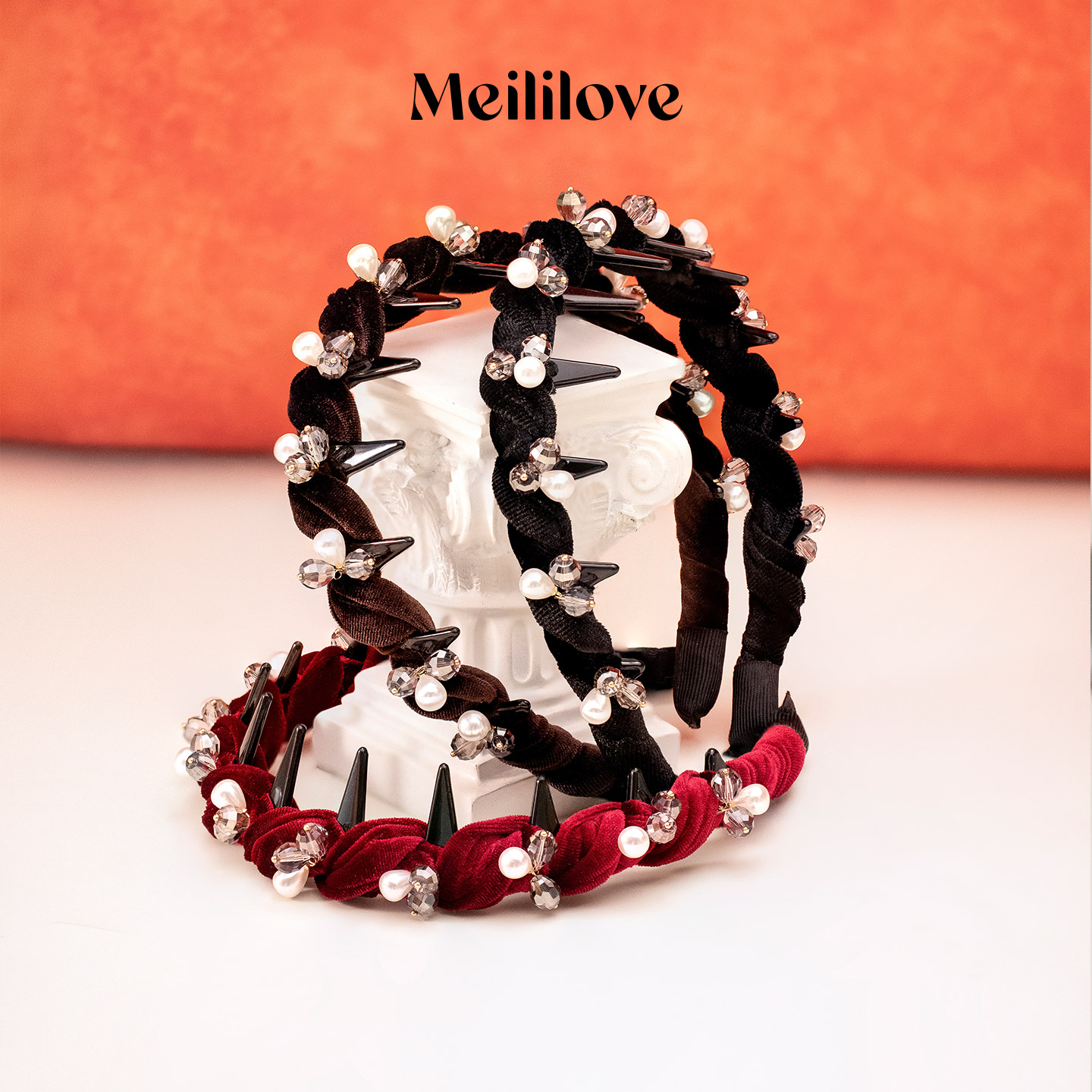 莓拉「绒光」气质千金齿梳高颅顶发箍摩卡棕/浆果红/黑色百搭发饰