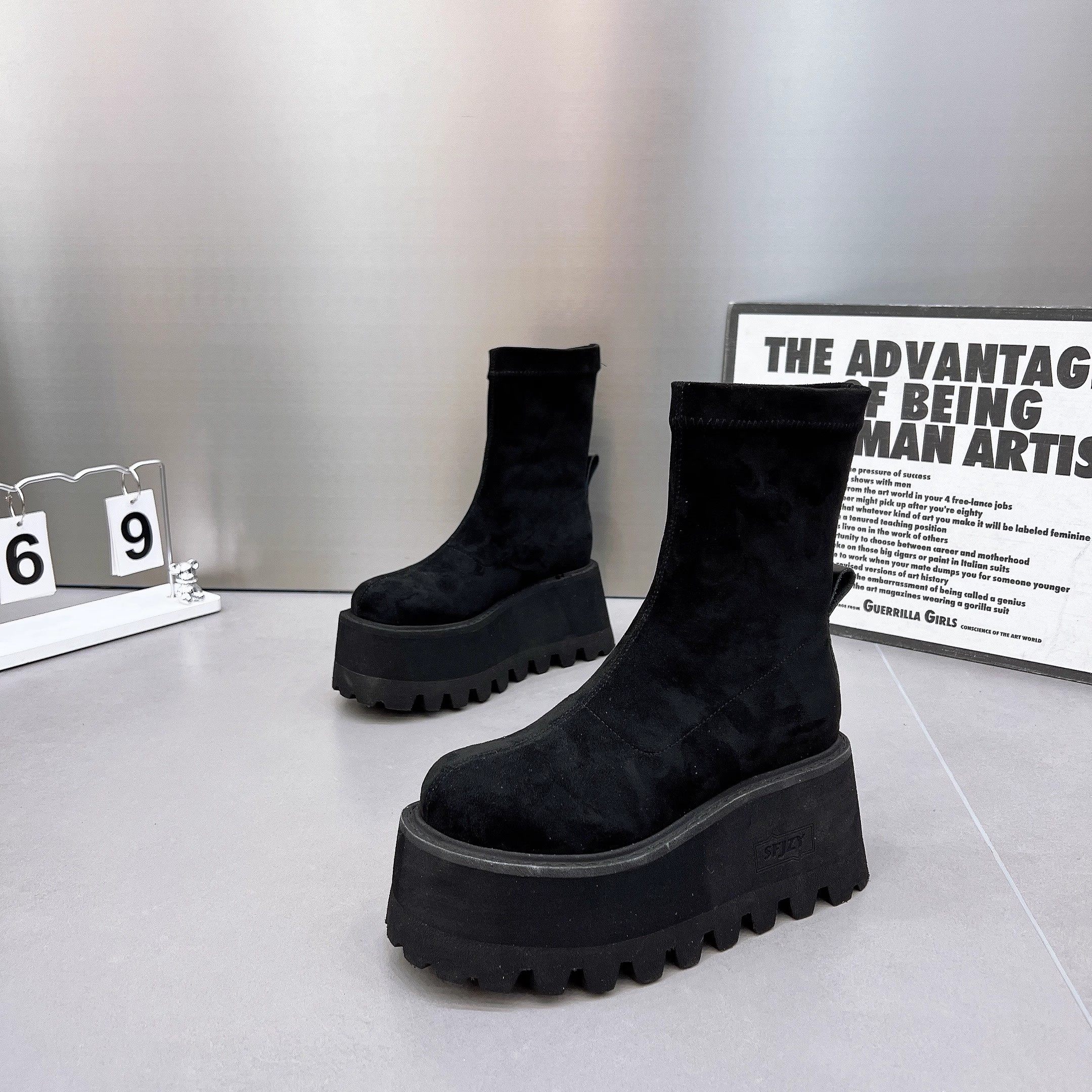 弹力靴女鞋2025新款磨砂绒厚底超高跟套筒马丁靴瘦瘦靴增高短靴女,女鞋,弹力靴/袜靴,淘宝优惠券,粉丝福利购,淘宝优惠卷