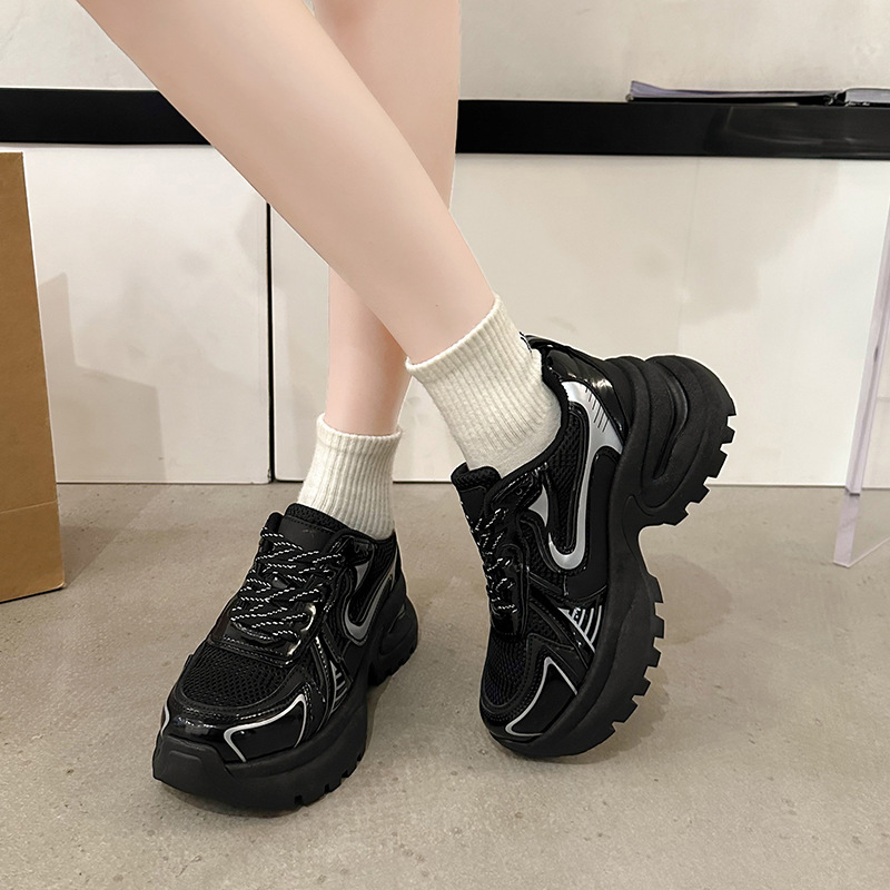 老爹鞋明星同款银色厚底休闲运动鞋女2024春新款韩版松糕系带女鞋
