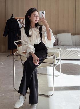 PEACHES ALL DAYdu家两穿气质高腰显瘦直筒西装裤女秋垂感背带裤