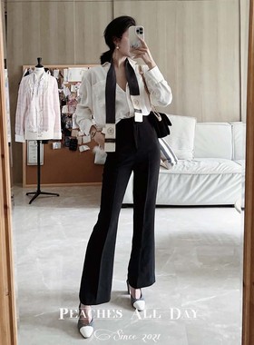 PEACHES ALL DAY 经典OL职场高腰垂感修身通勤九分西裤