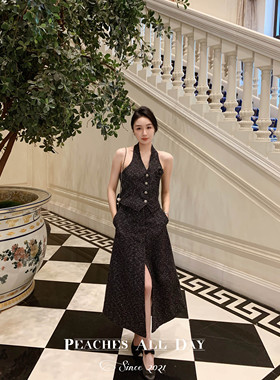 PEACHES ALL DAY日本du家进口粗花呢开叉显瘦藏肉优雅小香半裙