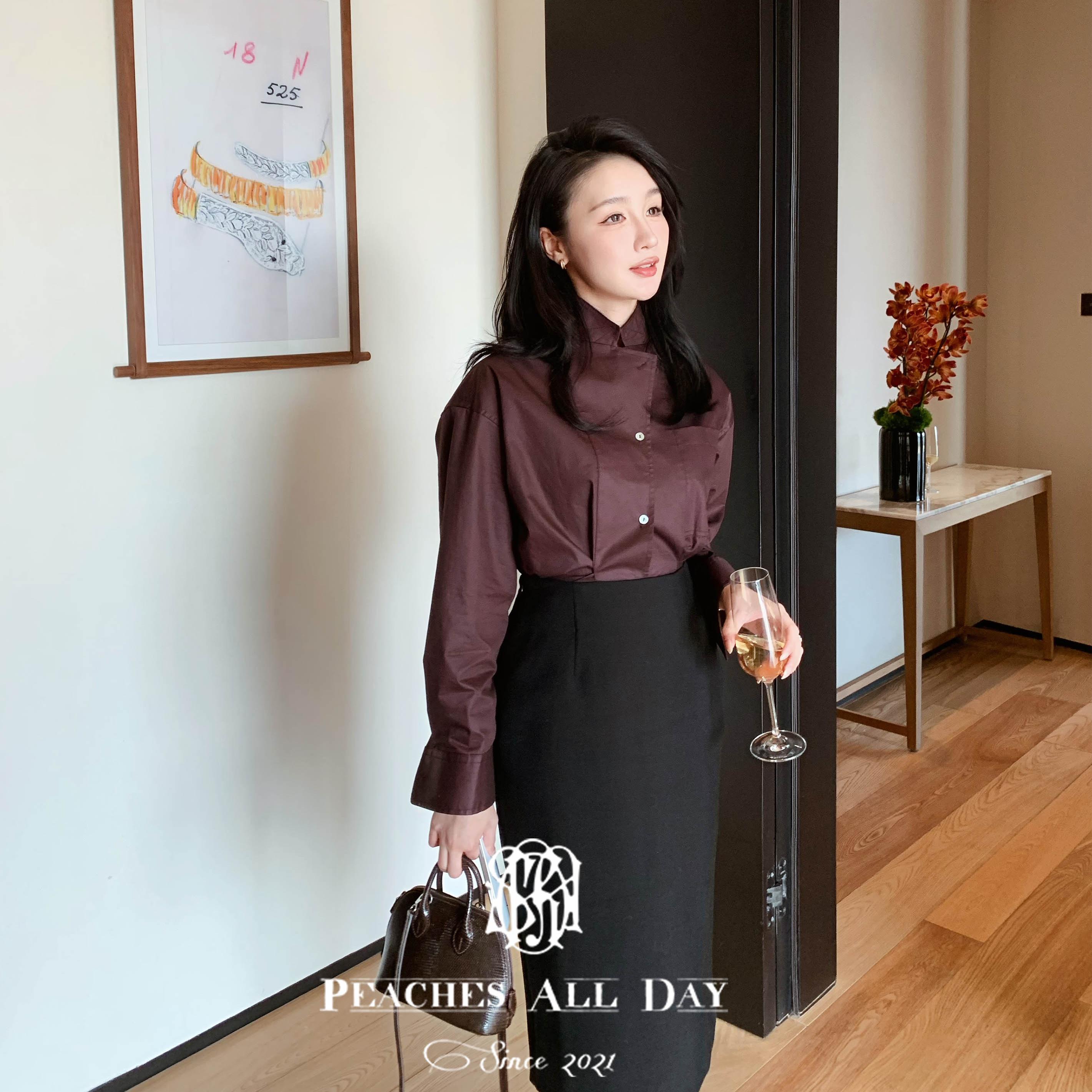 PEACHES ALL DAYdu家进口玛莎拉红气质百搭2024新款通勤风衣衬衫