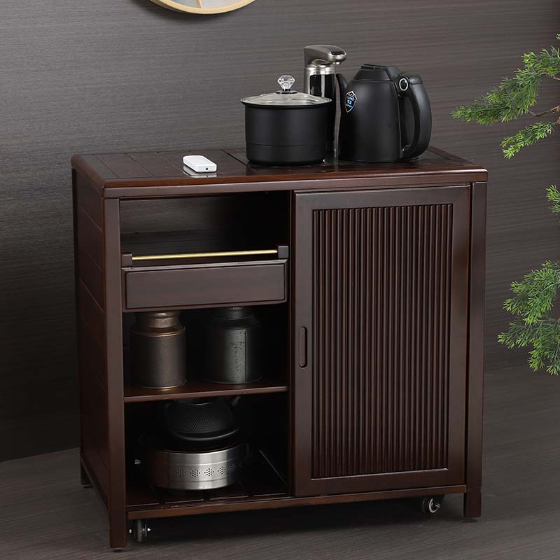 乌檀木实木移动泡茶台家用小茶桌客厅烧水壶一体茶水柜茶桌几边柜