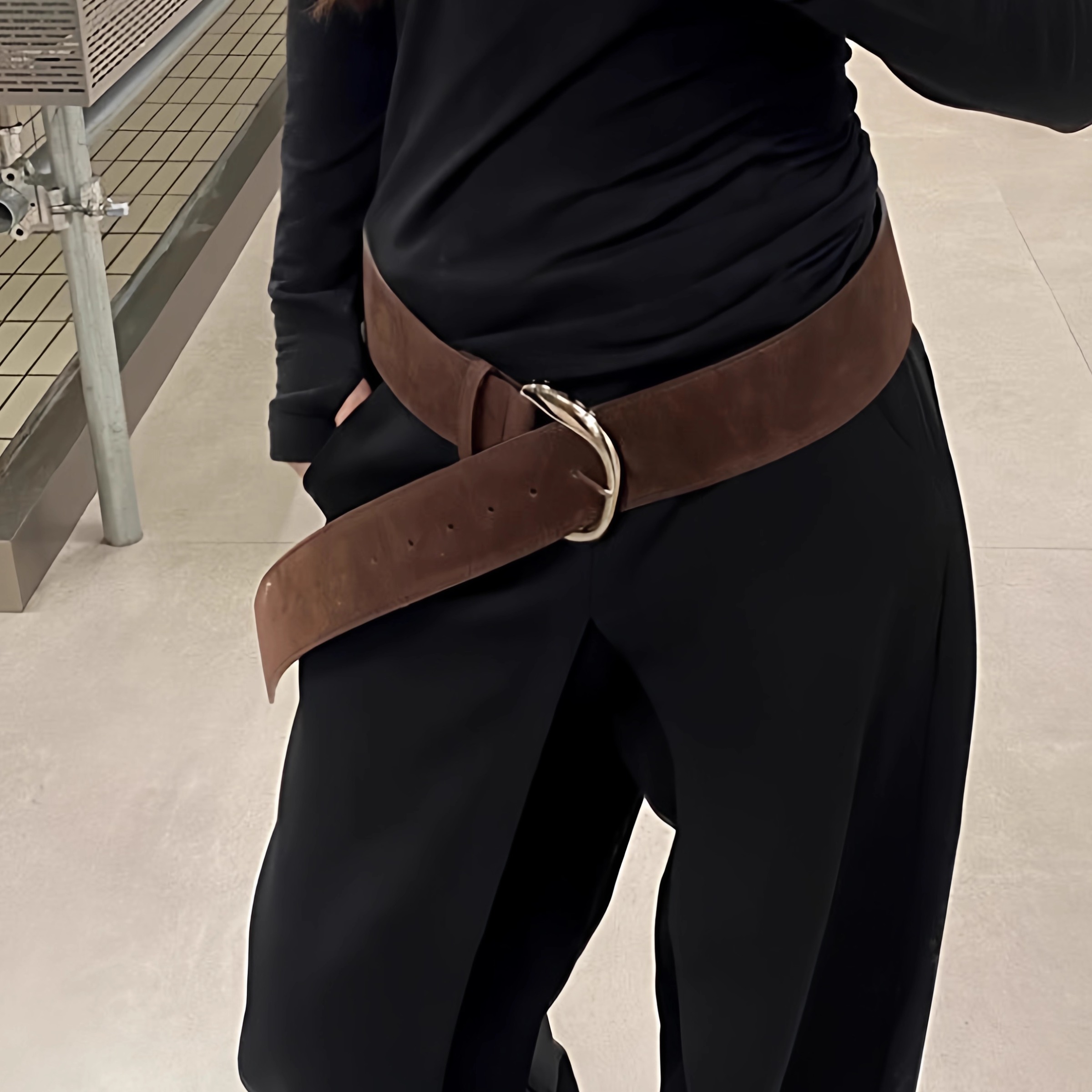 复古y2k美式仿麂皮绒面宽腰带棕色网红同款百搭皮带裤带配饰带女