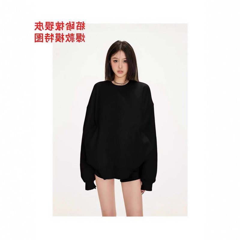 款落华棉复合圆领卫衣春秋季克潮牌重磅肩宽松T恤仿棉360女士卫衣