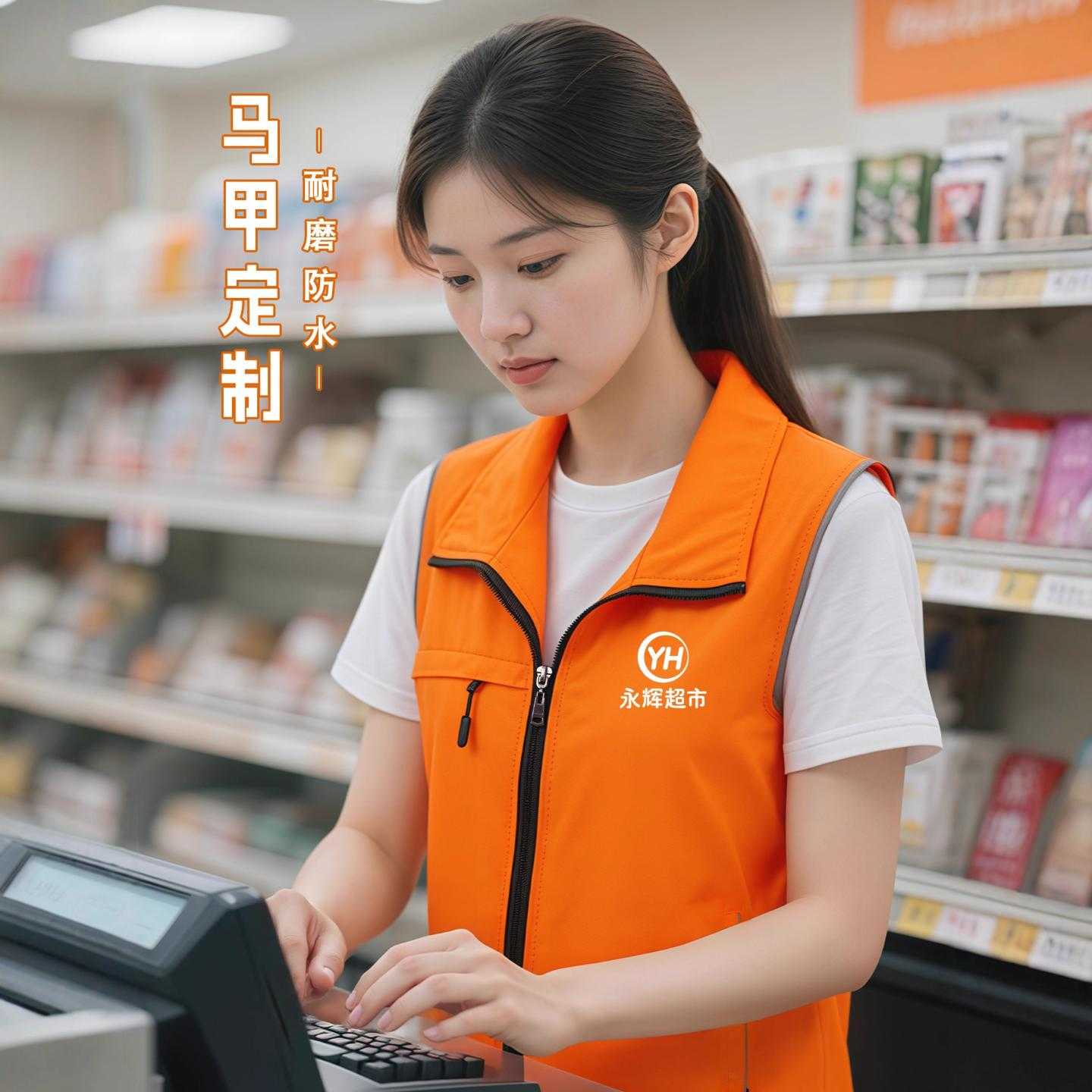 超市工作服马甲定制印logo收银