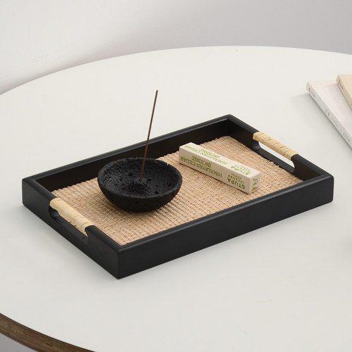 oakliving实木草编托盘香薰托盘高级感装饰品摆件家居用品收纳盘