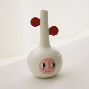 oakliving红耳朵花瓶陶瓷装 饰摆件鲜花仿真干花有趣花瓶创意礼物