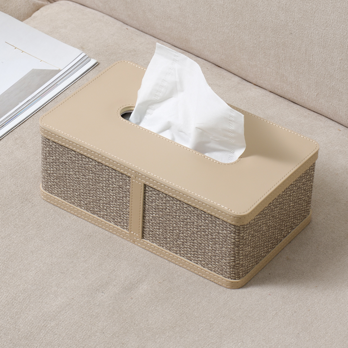 oakliving法式轻奢简约皮纸巾盒家用客厅桌面收纳抽纸盒装饰摆件