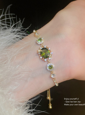 真金电镀镶钻椭圆手链轻奢宫廷风可调节手环高级感时尚手链女铜塑