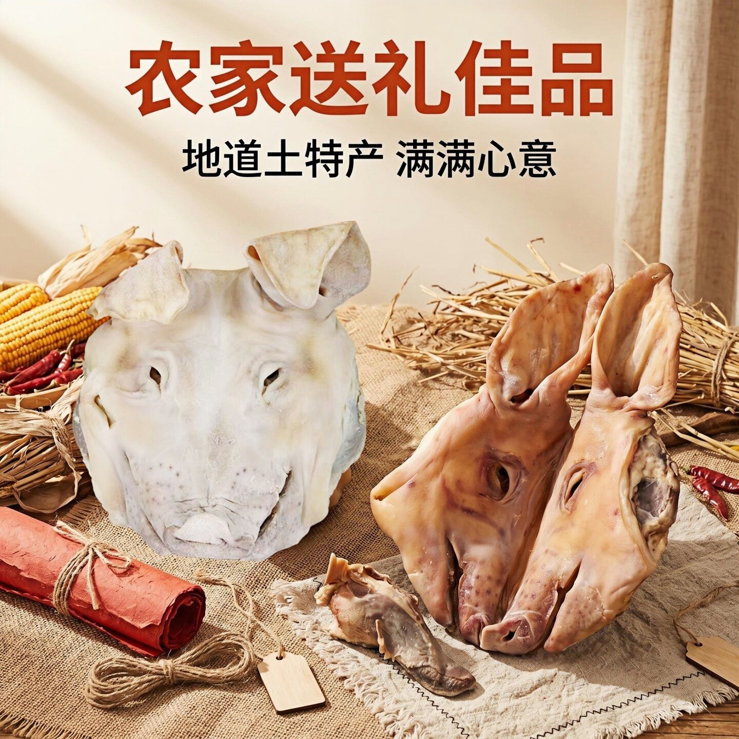 苏北盐城步凤特产咸猪头整只大猪头10斤农家腊肉耳朵舌头风干腊肉