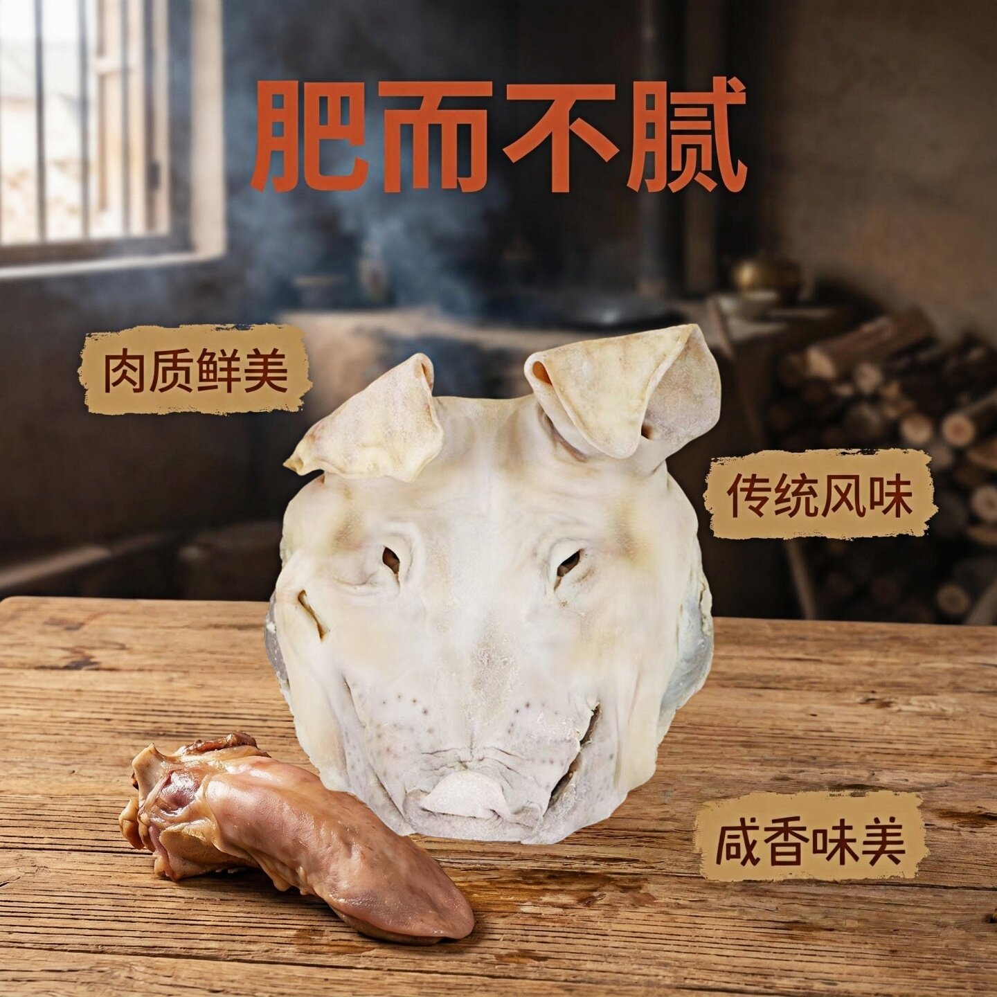 咸猪头肉手工腌制咸香耳朵风干咸猪头带舌头整只完整农家土特产