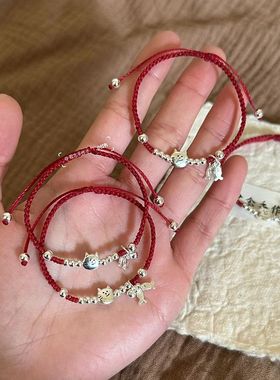 可爱猫咪爱吃鱼红绳手链女手工编织可调节百搭国风闺蜜同学礼物