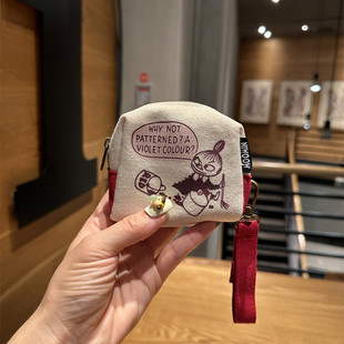 可爱卡通迷你帆布拉链零钱包随身便携耳机口红收纳包日系复古小包