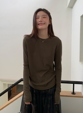 尺尺间Lsland韩系复古基础款圆领长袖t恤女秋季新款打底内搭上衣