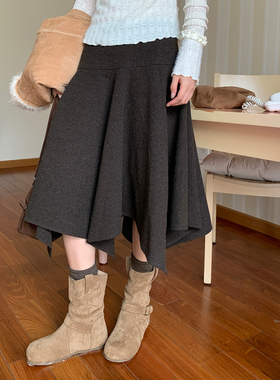 尺尺间Lsland 韩系复古不规则半身裙女秋冬新款简约休闲百搭半裙