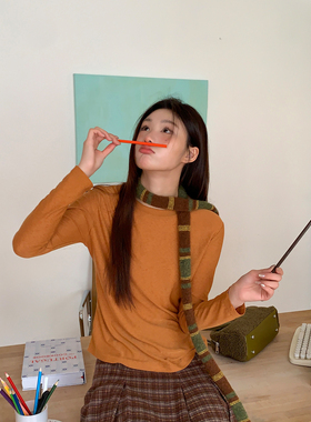 尺尺间Lsland韩系基础款圆领长袖t恤女秋季新款打底内搭上衣