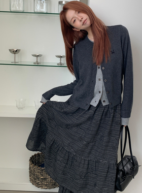 尺尺间Lsland 复古肌理提花双层拼接半身裙女秋季新款宽松a字长裙