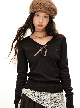 2/24 00:00【上新当天2件9.5折】尺尺间Lsland V领蝴蝶结针织衫