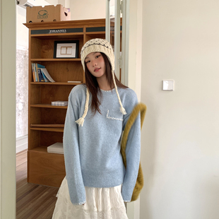 尺尺间Lsland韩系慵懒感软糯毛衣女秋冬新款 手工编织宽松针织上衣