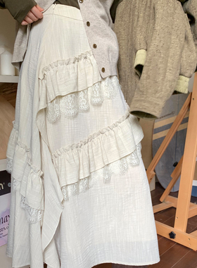 尺尺间Lsland  韩系不规则荷叶边半身裙女秋季新款设计感宽松长裙