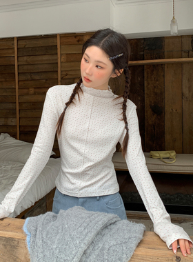 尺尺间Lsland韩系碎花小高领长袖t恤女秋季新款修身打底内搭上衣